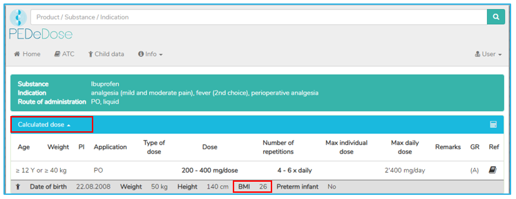 Representation of the BMI in PEDeDose